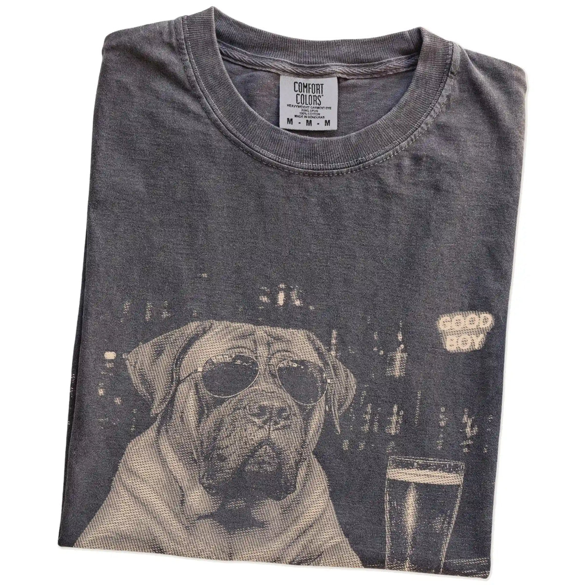 Pepper Mastiff at a bar beside a pint, folded detail view