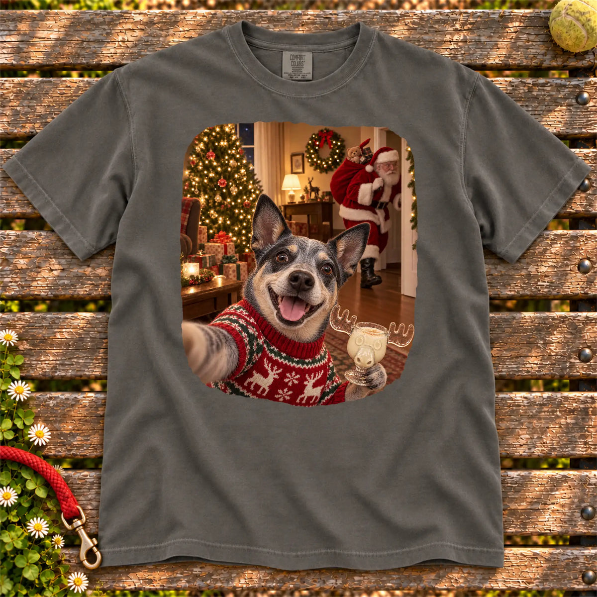 Blue Heeler Eggnog Selfie design on a Pepper Comfort Colors® T-shirt