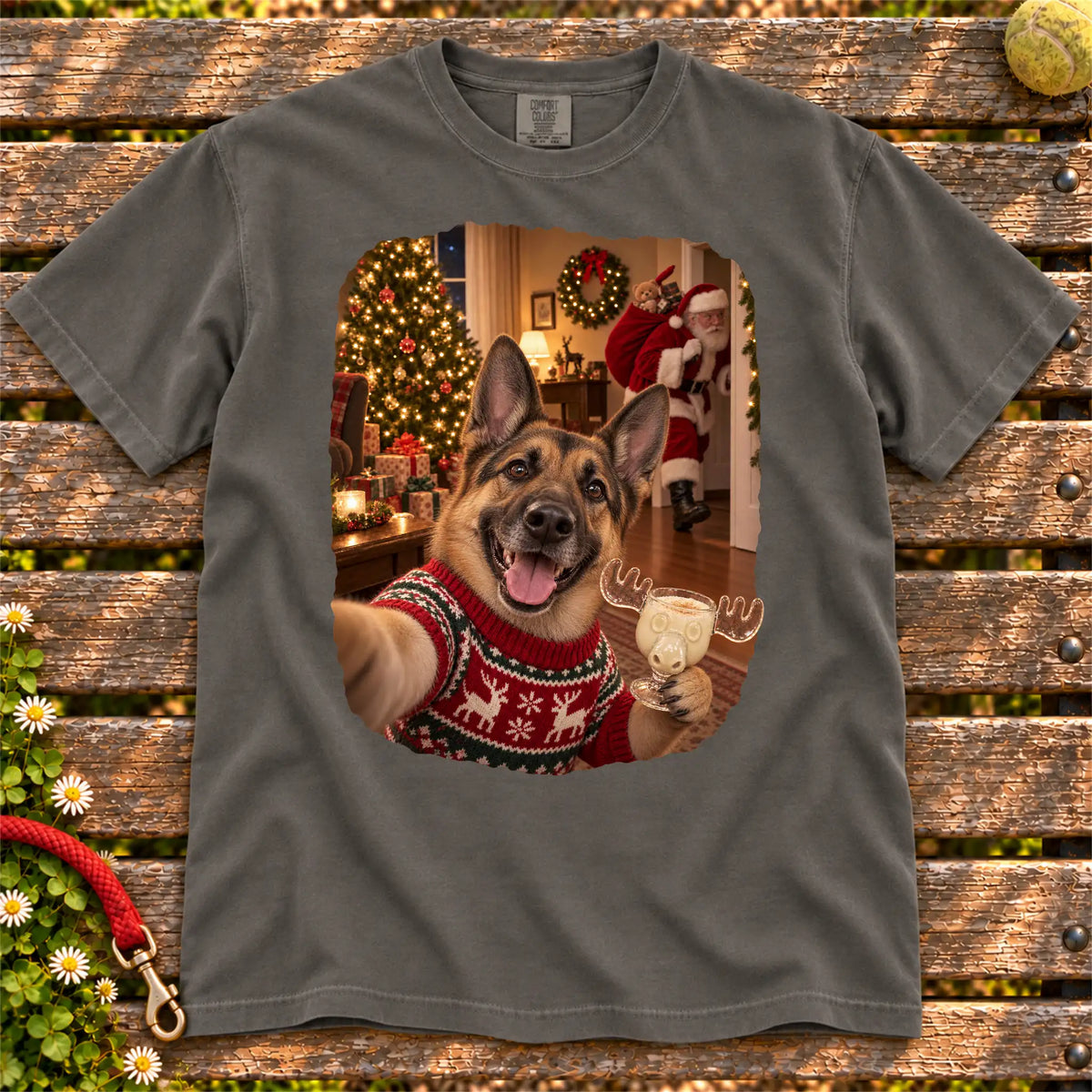 German Shepherd Eggnog Selfie design on a Pepper Comfort Colors® T-shirt