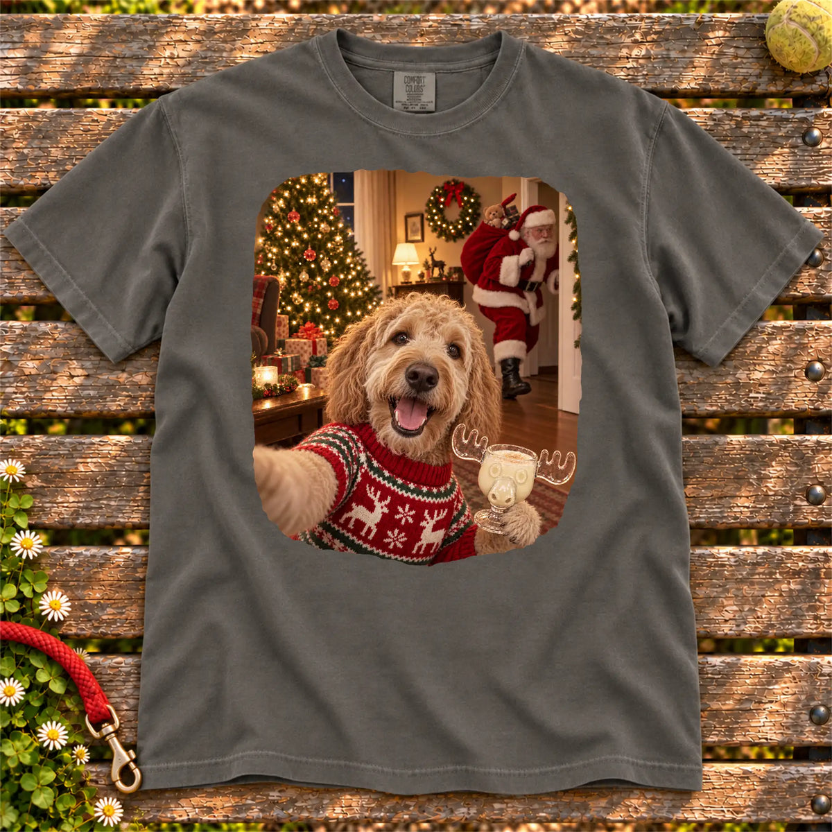 Goldendoodle Eggnog Selfie design on a Pepper Comfort Colors® T-shirt