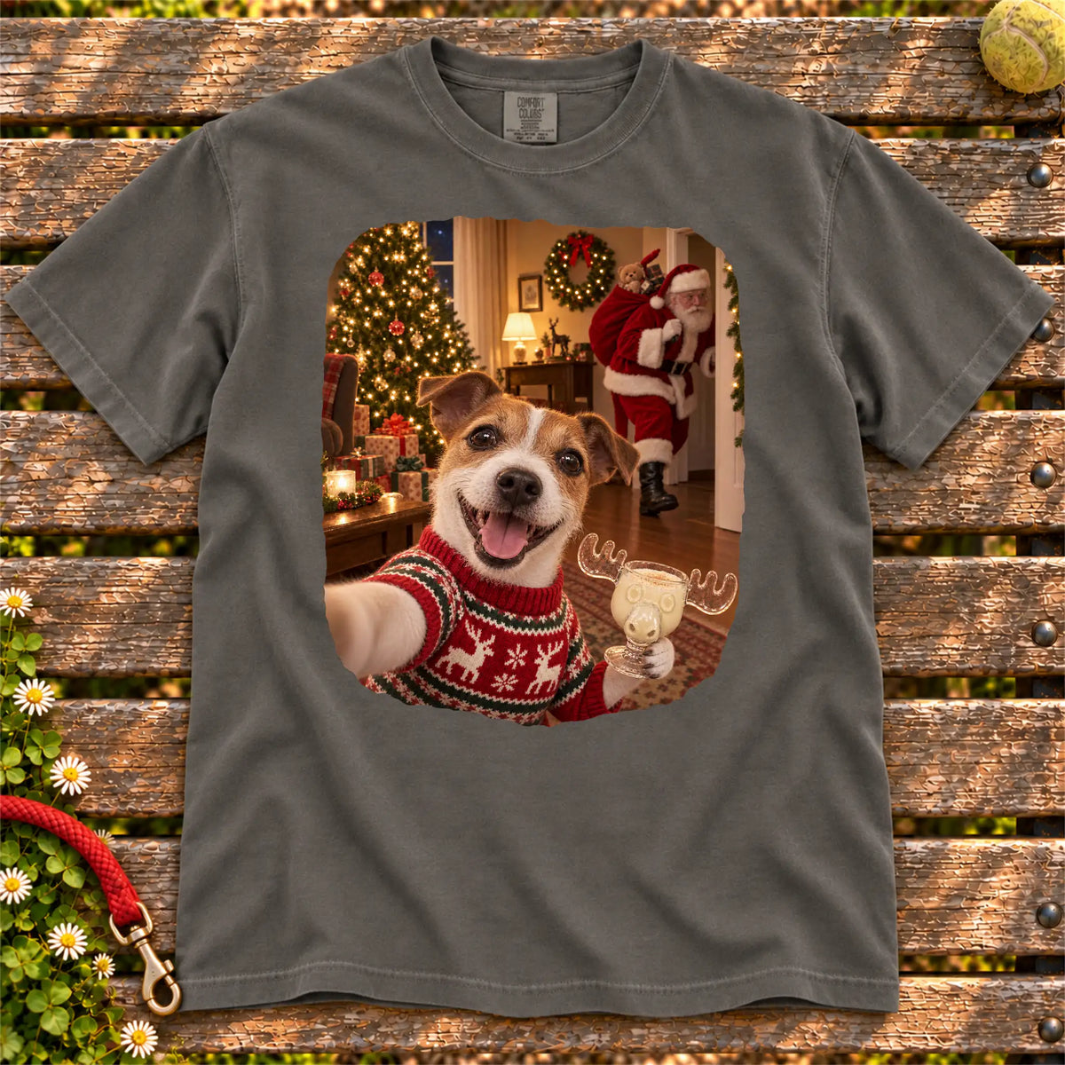 Jack Russell Eggnog Selfie design on a Pepper Comfort Colors® T-shirt