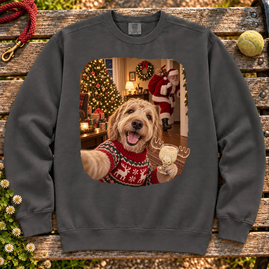Labradoodle Eggnog Selfie design on a Pepper Comfort Colors® sweatshirt
