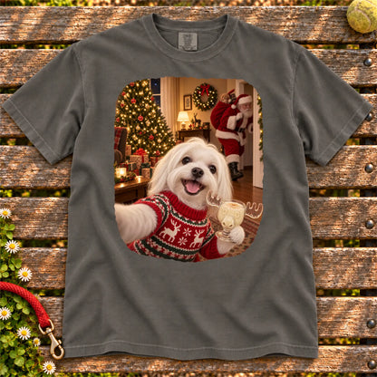 Maltese Eggnog Selfie design on a Pepper Comfort Colors® T-shirt