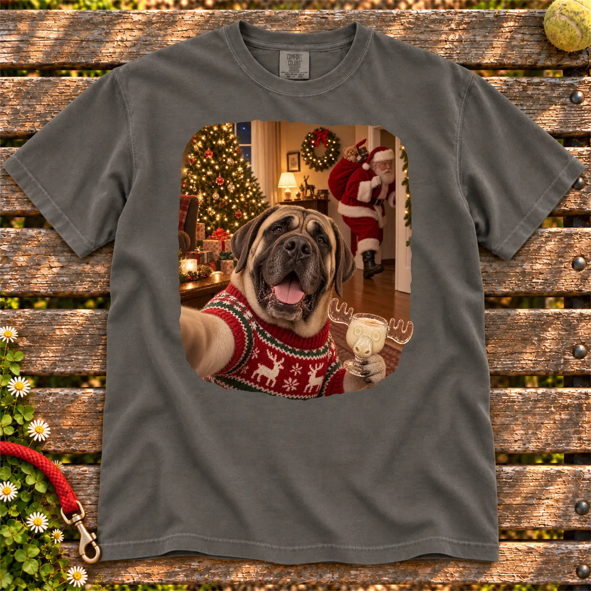 Mastiff Eggnog Selfie design on a Pepper Comfort Colors® T-shirt
