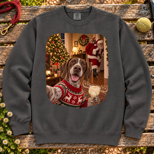 Pointer Eggnog Selfie design on a Pepper Comfort Colors® sweatshirt
