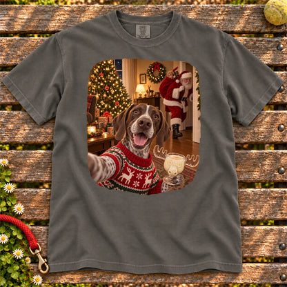 Pointer Eggnog Selfie design on a Pepper Comfort Colors® T-shirt