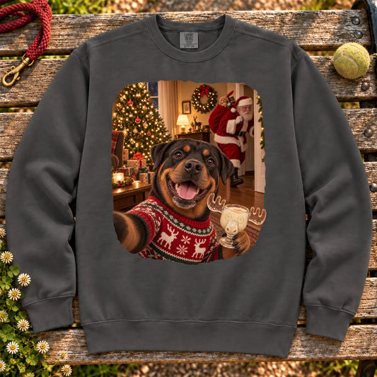Rottweiler Eggnog Selfie design on a Pepper Comfort Colors® sweatshirt