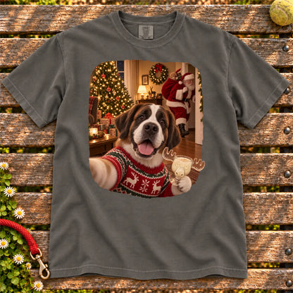 Saint Bernard Eggnog Selfie design on a Pepper Comfort Colors® T-shirt