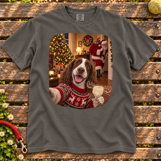 Springer Spaniel Eggnog Selfie design on a Pepper Comfort Colors® T-shirt