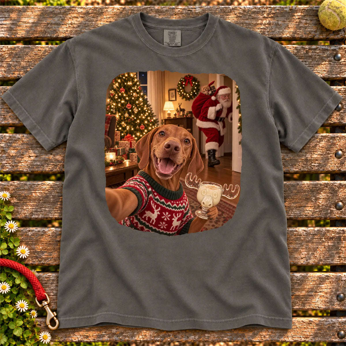 Vizsla Eggnog Selfie design on a Pepper Comfort Colors® T-shirt