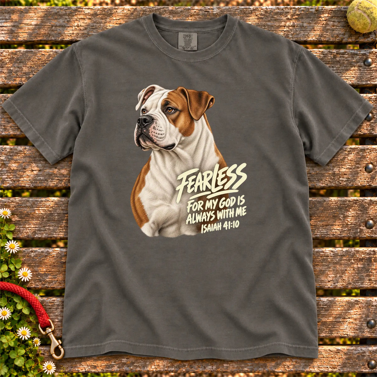 Pepper Fearless American Bulldog T-shirt with Isaiah 41:10