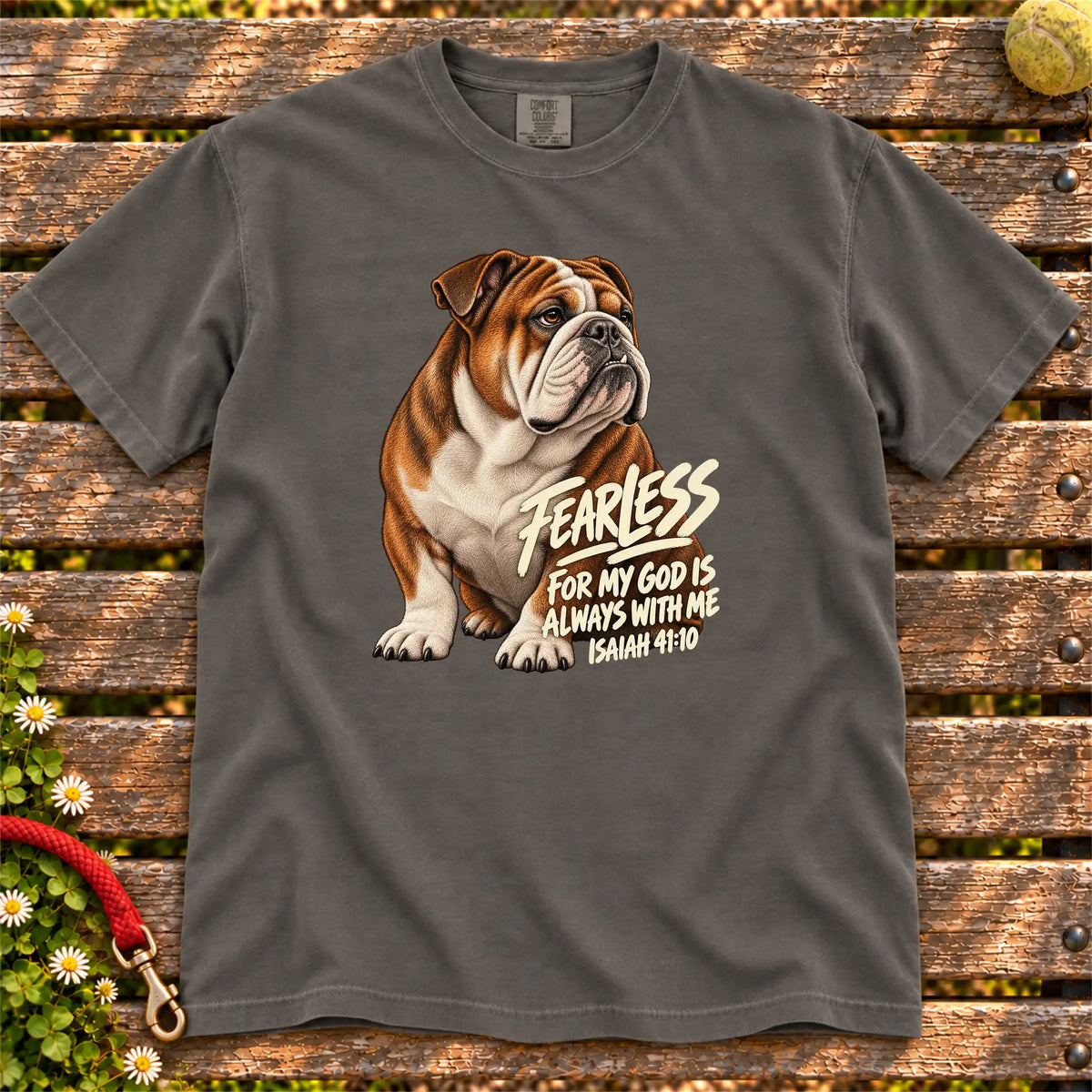 Pepper Fearless Bulldog T-shirt with Isaiah 41:10
