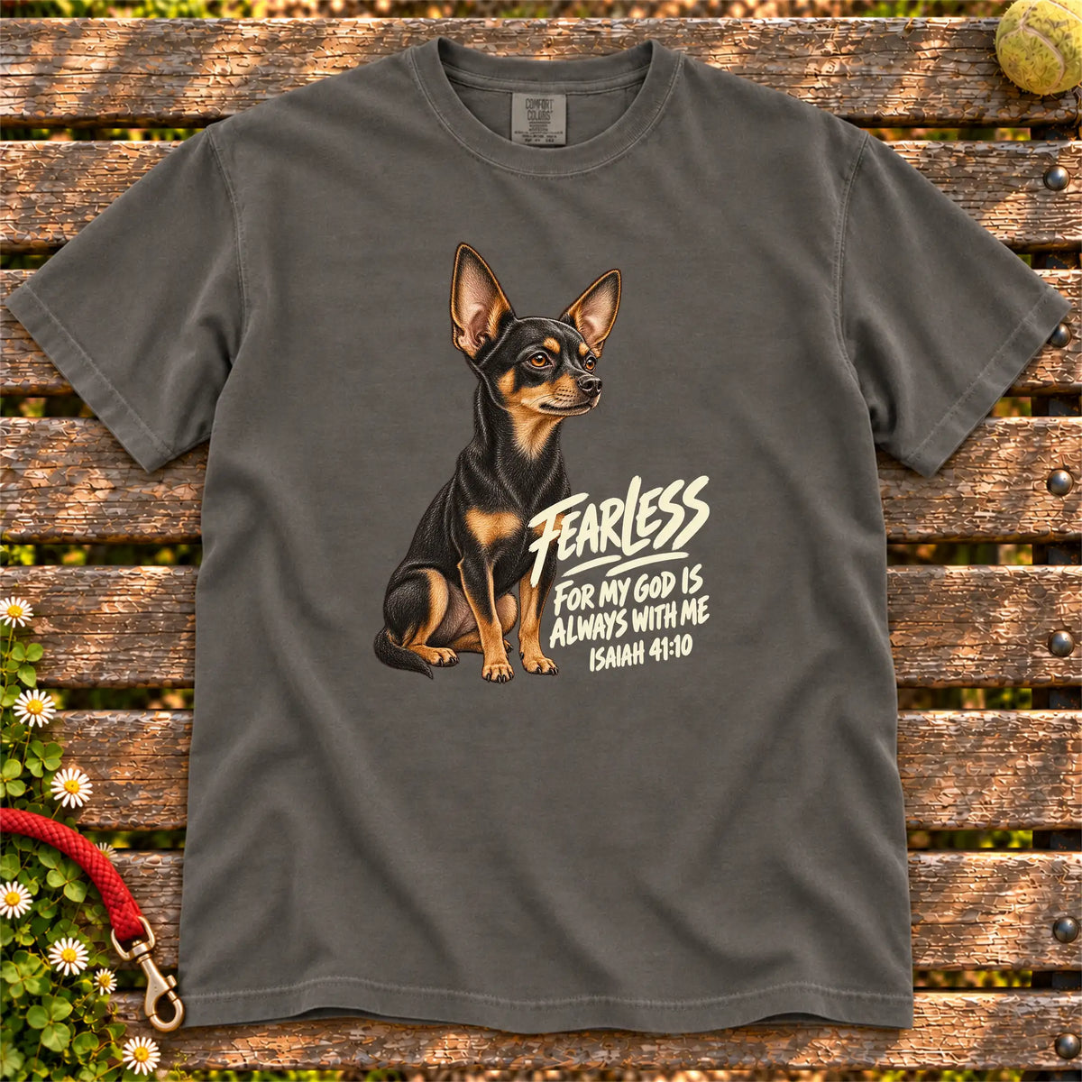 Pepper Fearless Chihuahua T-shirt with Isaiah 41:10