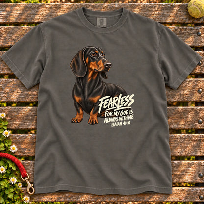 Pepper Fearless Dachshund T-shirt with Isaiah 41:10