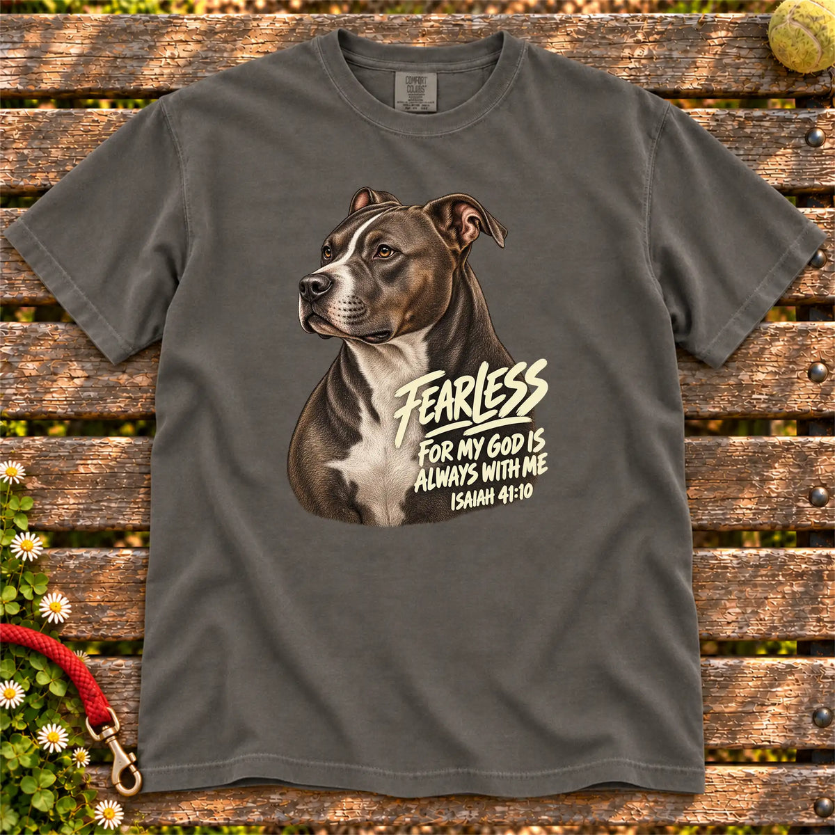 Pepper Fearless Pitbull T-shirt with Isaiah 41:10