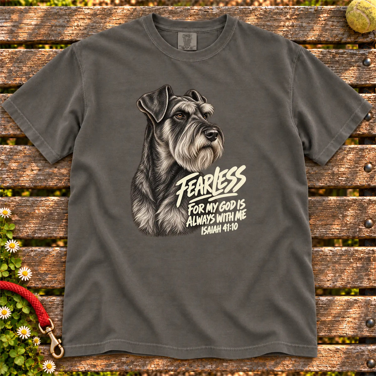 Pepper Fearless Schnauzer T-shirt with Isaiah 41:10