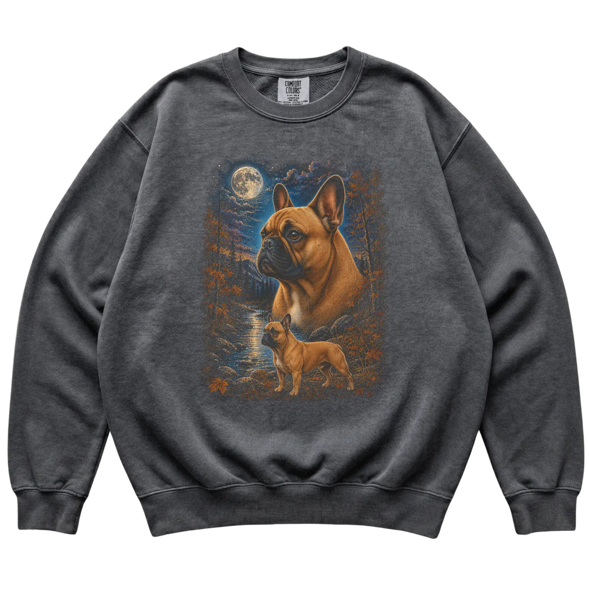 pepper sweatshirt with French Bulldog Autumn Moon artwork.