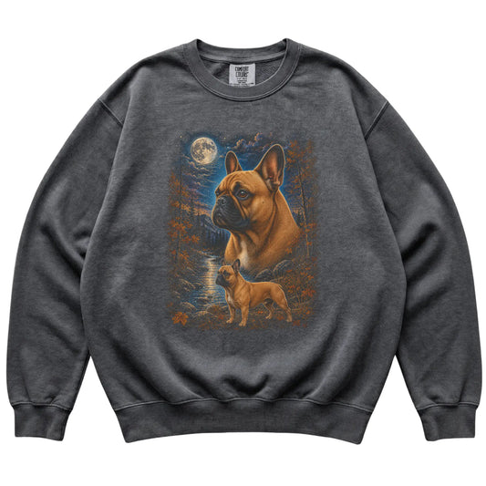 pepper sweatshirt with French Bulldog Autumn Moon artwork.