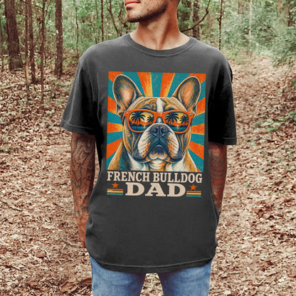 Retro French Bulldog Dad design on a Pepper Comfort Colors T-shirt worn by a model