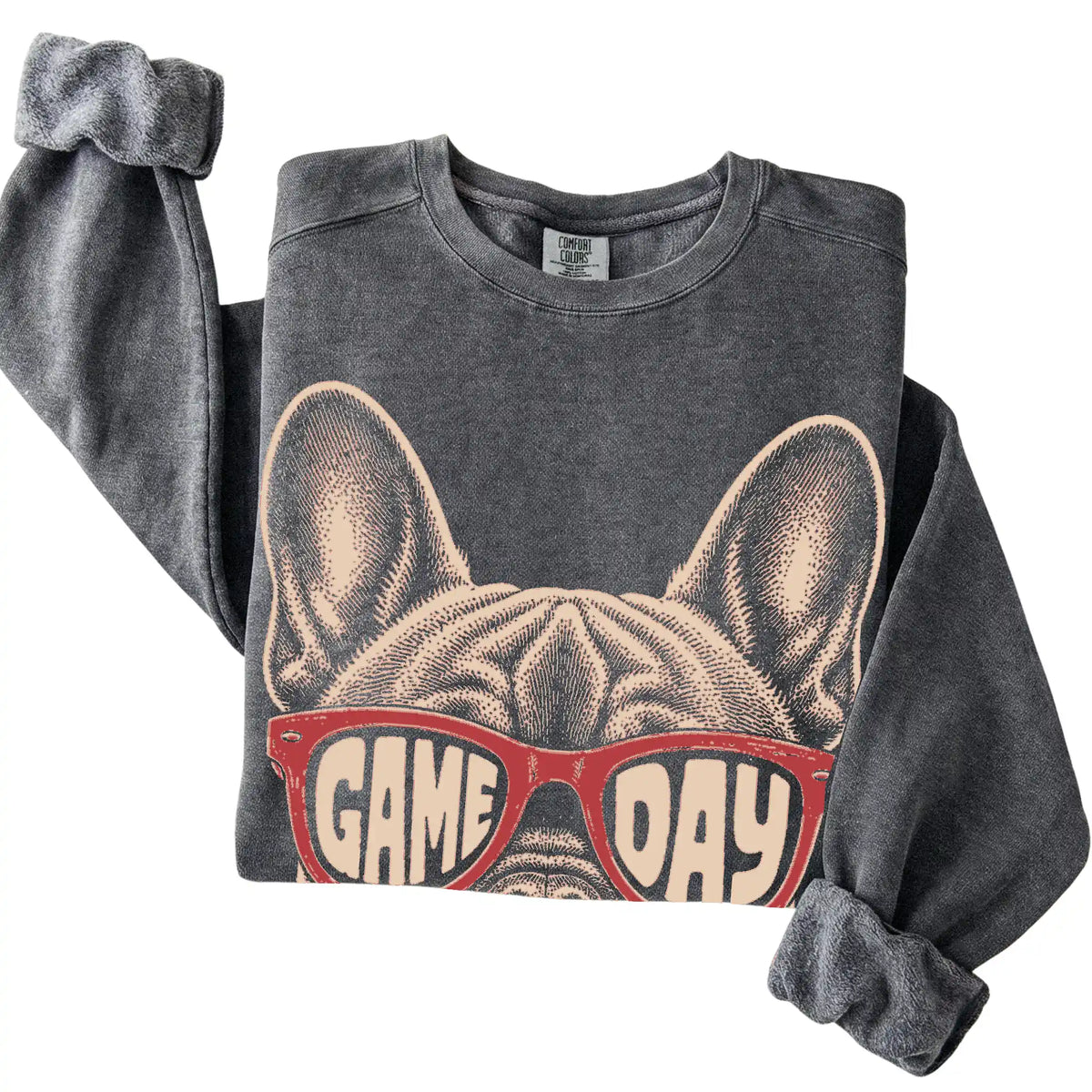 Pepper French Bulldog Game Day Sunglasses sweatshirt, folded