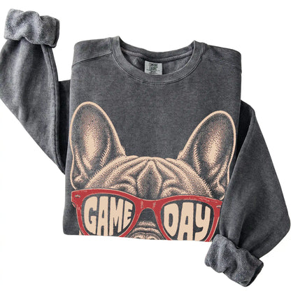 Pepper French Bulldog Game Day Sunglasses sweatshirt, folded