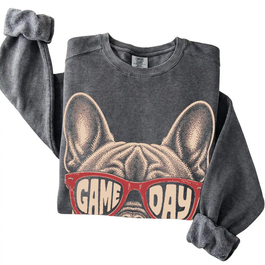Pepper French Bulldog Game Day Sunglasses sweatshirt, folded