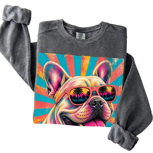 Folded Pepper Comfort Colors sweatshirt with a Retro French Bulldog Mama design