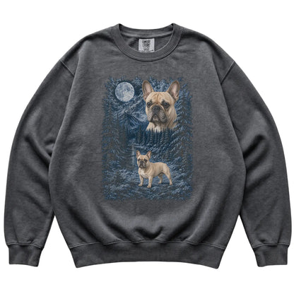 pepper sweatshirt with French Bulldog Winter Moon artwork.