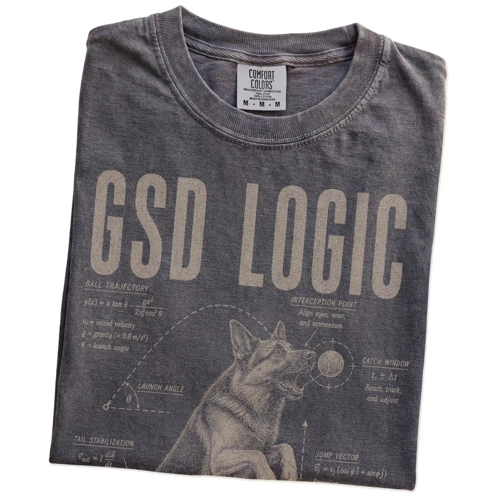 Folded Pepper German Shepherd Ball Logic T-Shirt showing the graphic