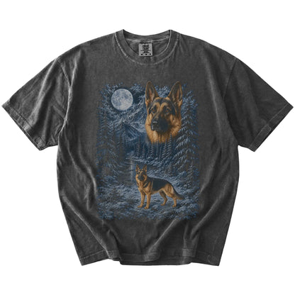 German Shepherd in a snowy winter forest on a Pepper t-shirt