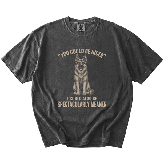 German Shepherd Guard Dog T-Shirt in Pepper — flat lay