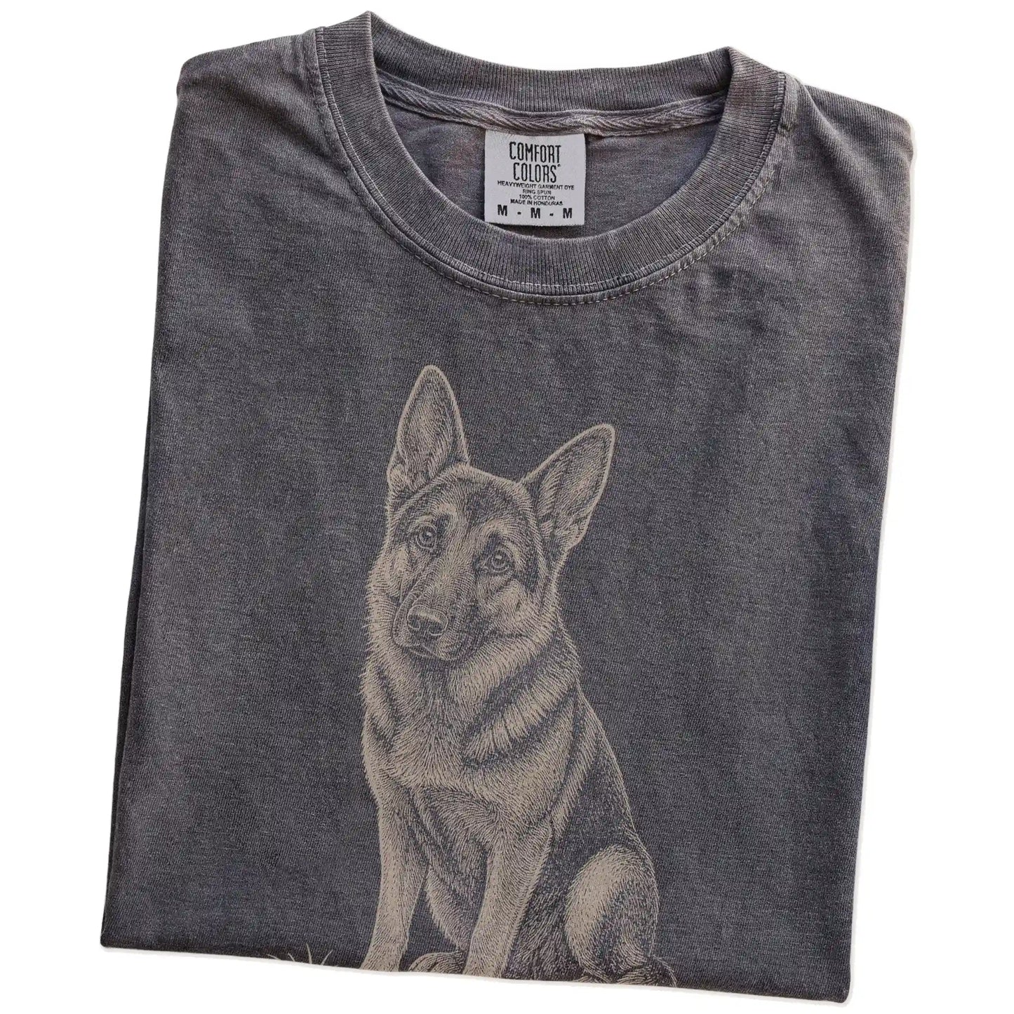 Folded Pepper German Shepherd Karma T-Shirt showing the graphic
