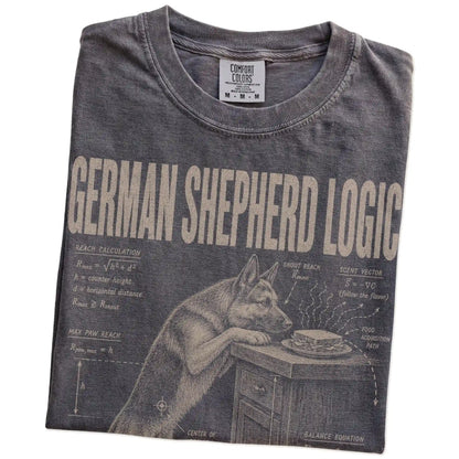 Folded Pepper German Shepherd Logic T-Shirt showing the graphic
