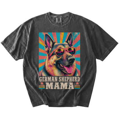 Retro German Shepherd Mama design on a Pepper Comfort Colors T-shirt
