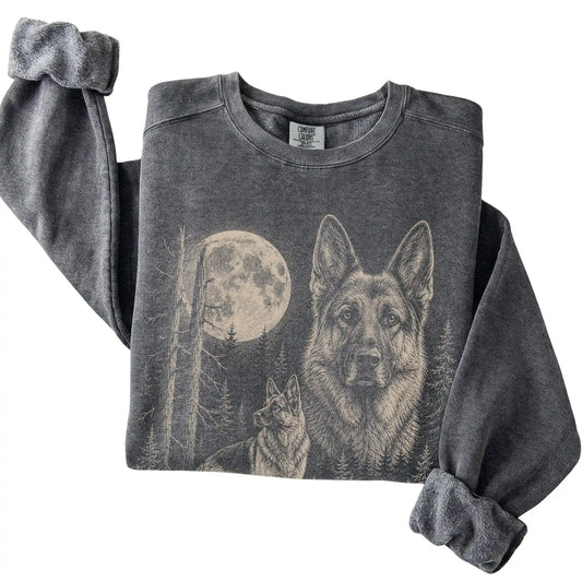 Pepper German Shepherd Moonlit Forest Comfort Colors sweatshirt, folded view