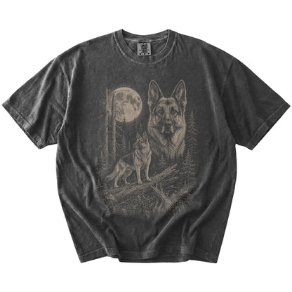 Pepper German Shepherd Moonlit Forest T-Shirt laid flat