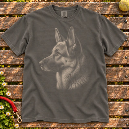 German Shepherd Photo design on a Pepper Comfort Colors T-shirt, shown flat
