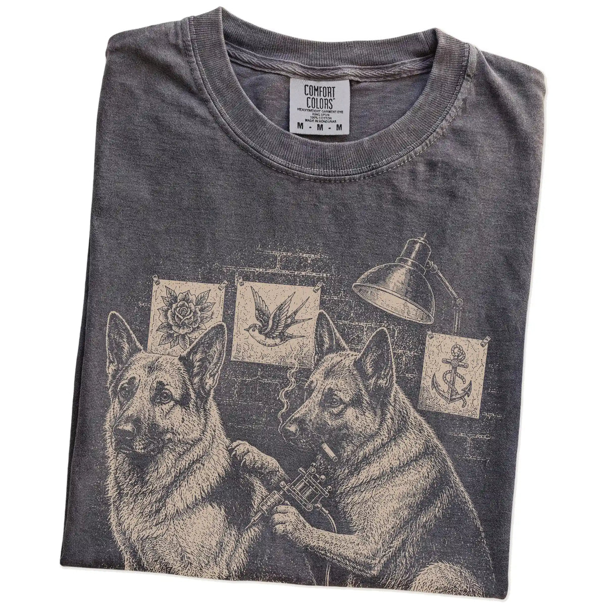 Folded Pepper German Shepherd Tattoo t-shirt showing the graphic