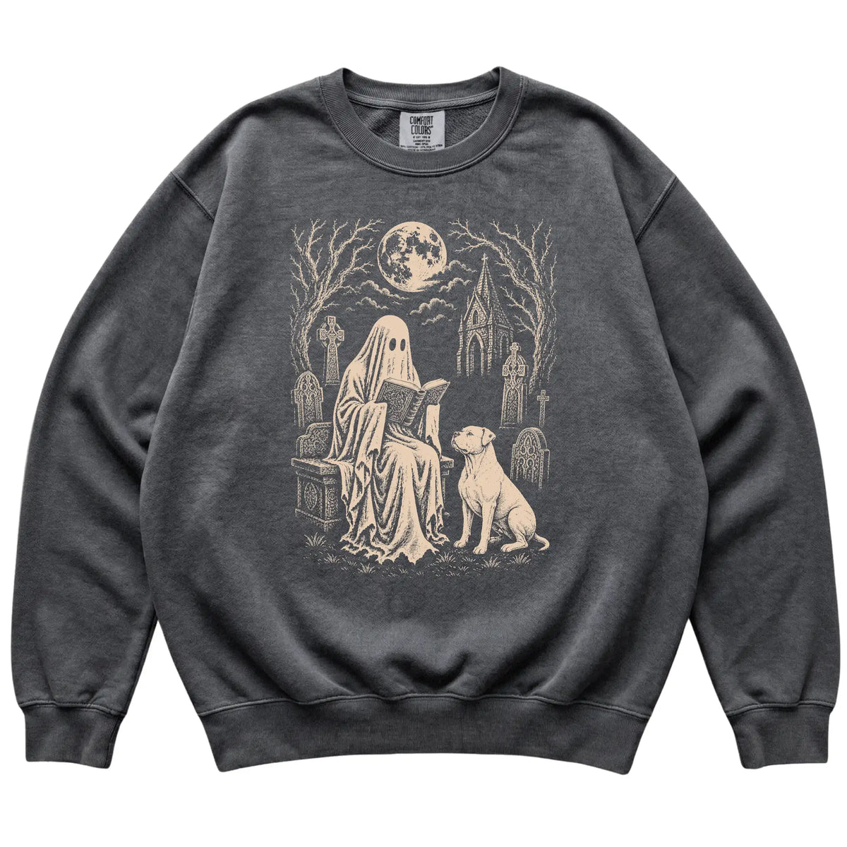 American Bulldog Ghost Reading sweatshirt in Pepper, flat lay view