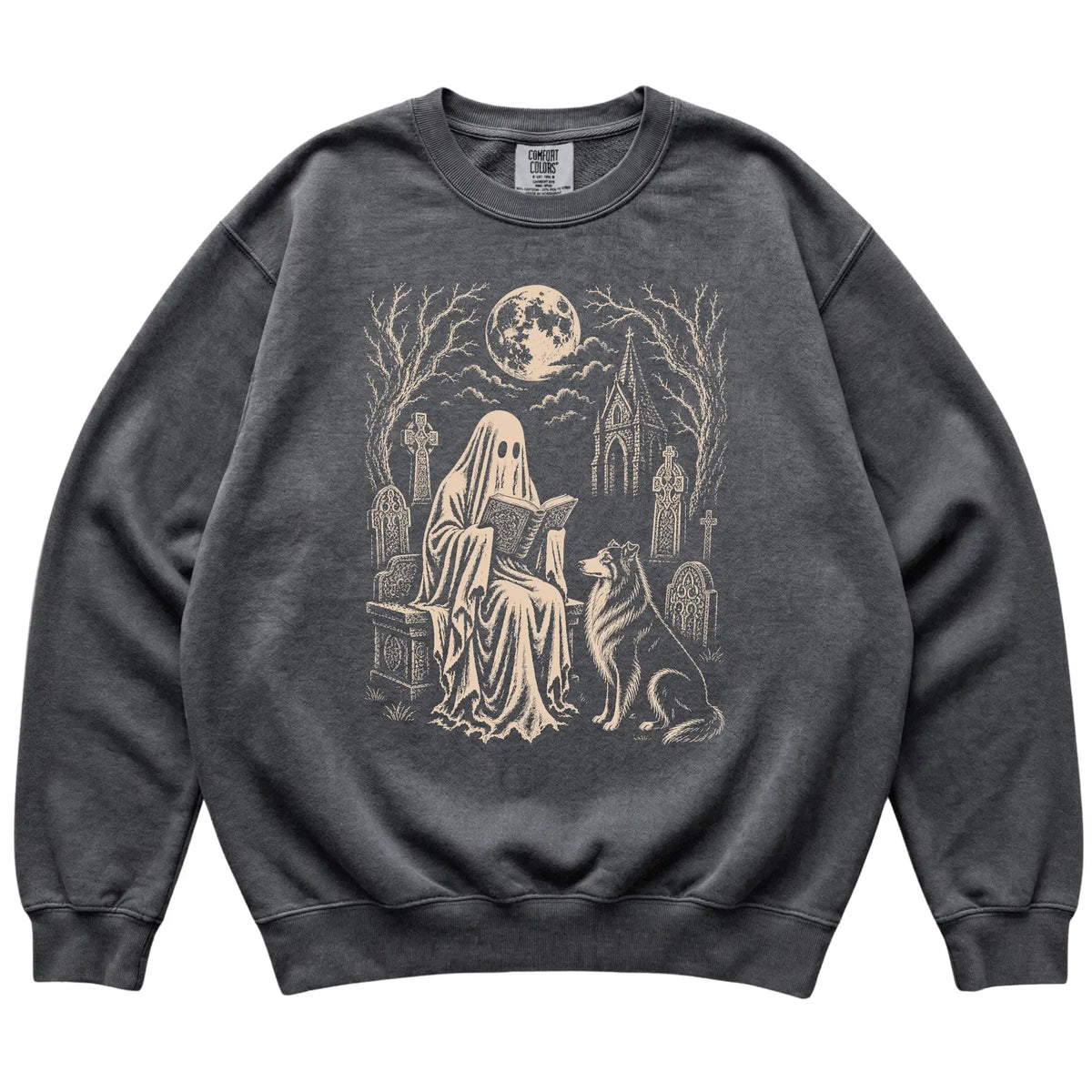 Collie Ghost Reading sweatshirt in Pepper, flat lay view