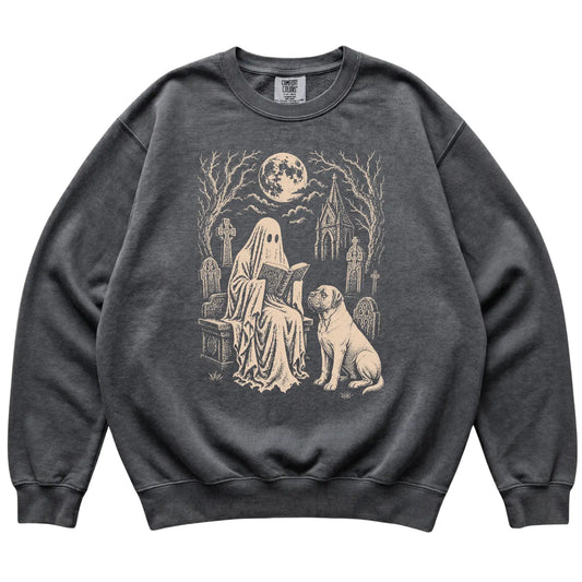 Mastiff Ghost Reading sweatshirt in Pepper, flat lay view