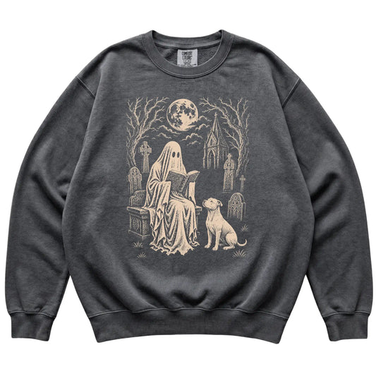 Pitbull Ghost Reading sweatshirt in Pepper, flat lay view