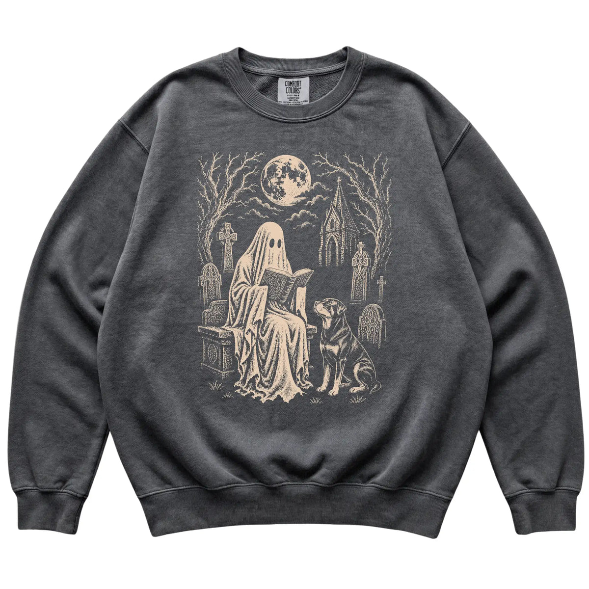 Rottweiler Ghost Reading sweatshirt in Pepper, flat lay view