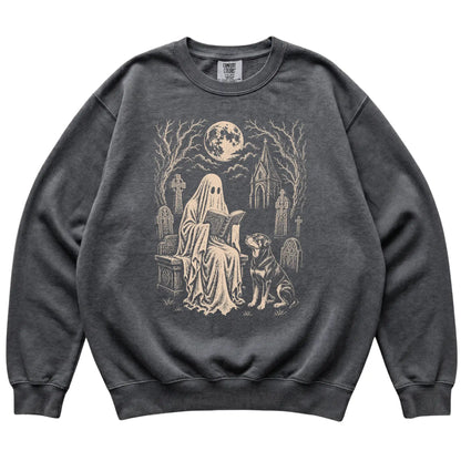 Rottweiler Ghost Reading sweatshirt in Pepper, flat lay view
