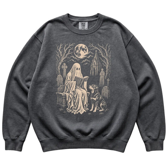 Rottweiler Ghost Reading sweatshirt in Pepper, flat lay view