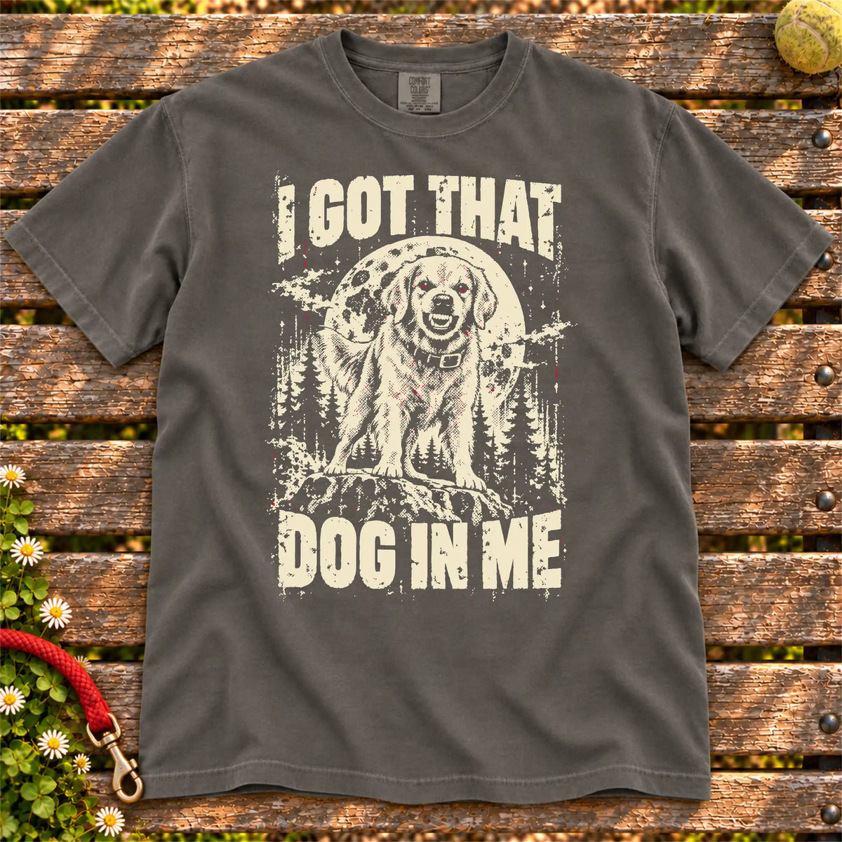 Pepper Golden Retriever I Got That Dog in Me T-shirt, full garment view