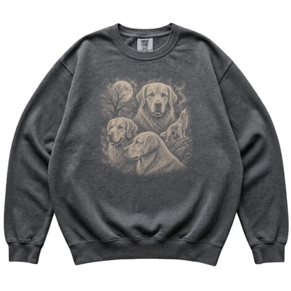 Golden Retriever 90s Moon Sweatshirt in Pepper — flat lay