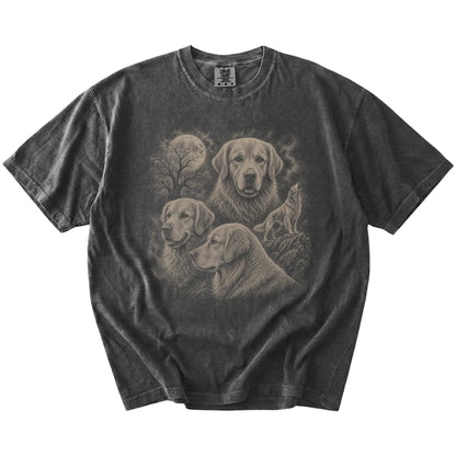Vintage moon montage featuring Golden Retriever on a Pepper Comfort Colors® T-shirt