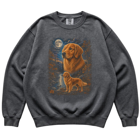 pepper sweatshirt with Golden Retriever Autumn Moon artwork.