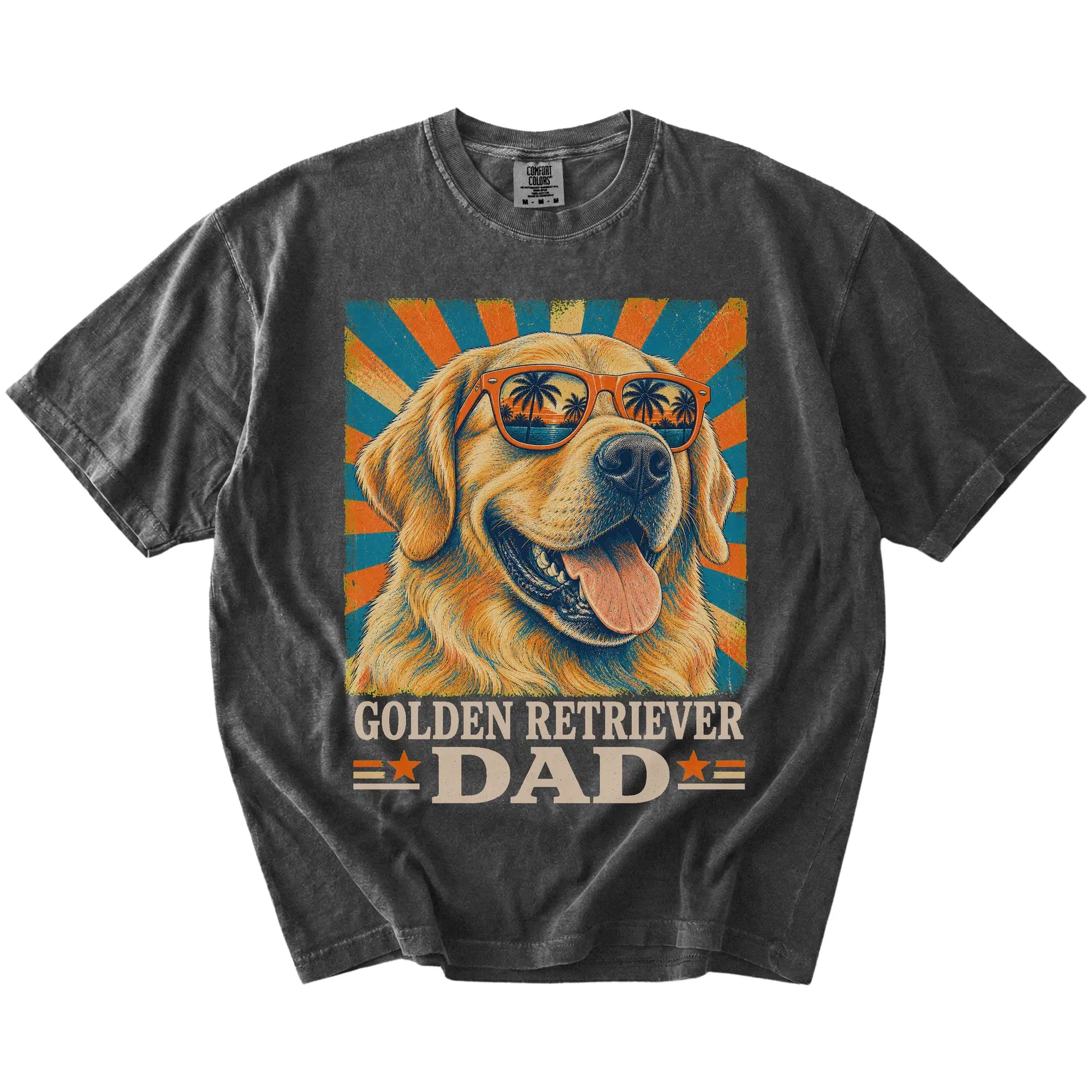 Retro Golden Retriever Dad design on a Pepper Comfort Colors T-shirt